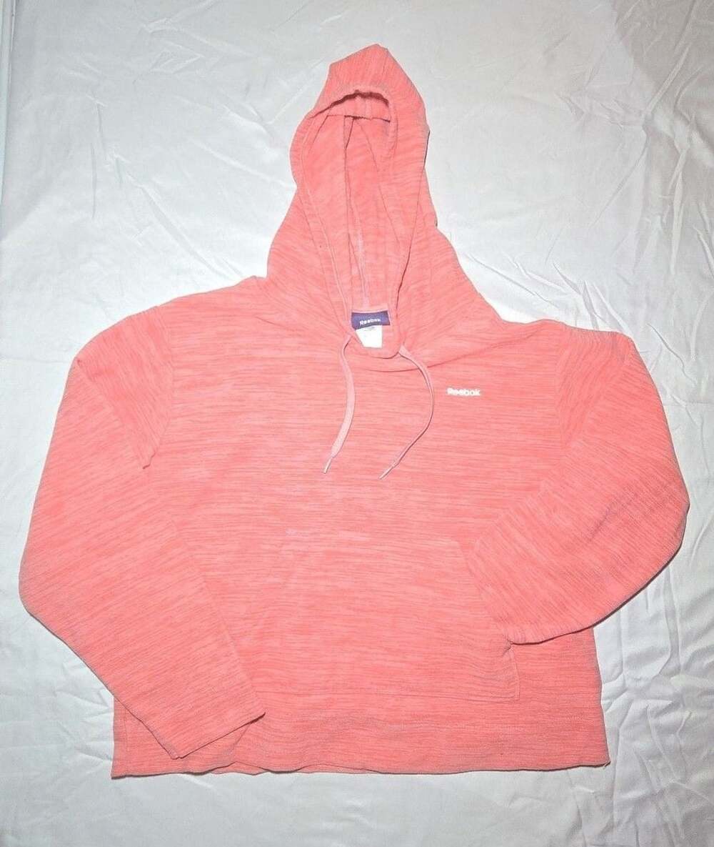Reebok Hoodie Size M Salmon Pink Heathered Pullover Sweatshirt